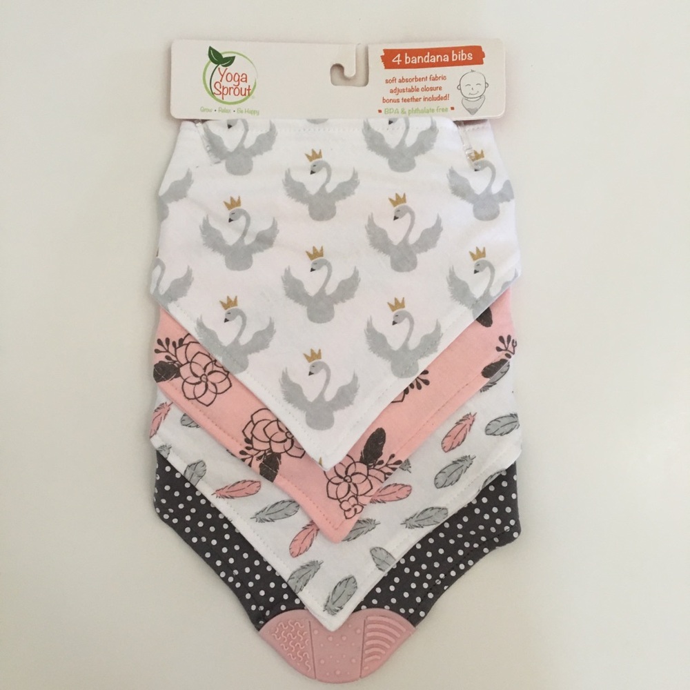 Baby Bandana Bibs - 4 Pack Yoga Sprout Soft Absorbent Bonus Teether NEW